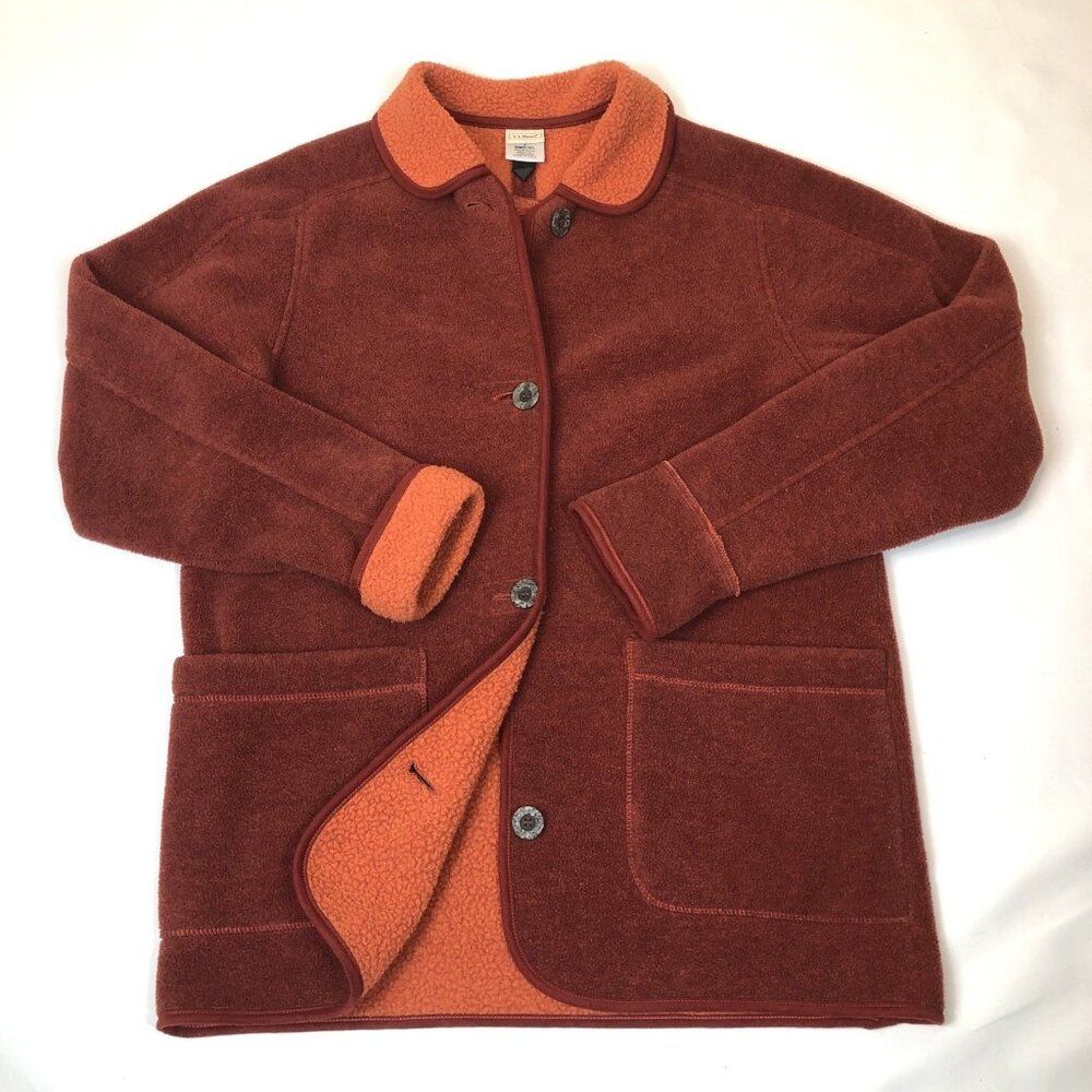 LL Bean Womens Red Cardigan Style Sherpa Fleece Button Front Jacket Small 0HH91 - Picture 7 of 7